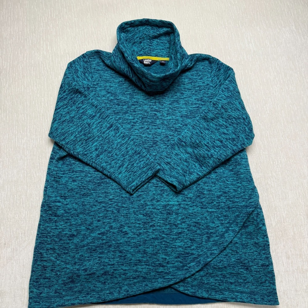 Lands' End Tunic Sweater Womens 2X 20W/22W Blue Fleece Lined Tulip Hem Warm Ski